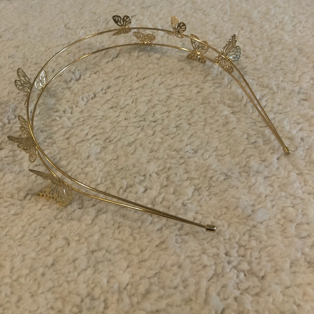 Gold metal wire headband w/butterflies